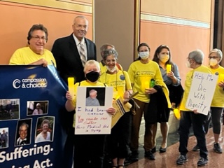 Assembly member Jeffrion Aubrey joined advocates and said he was urging his colleagues to pass the Medical Aid in Dying Act.