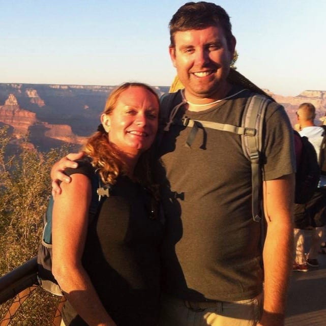 Christine Whaley and her husband Tom Whaley in front of the Grand Canyon